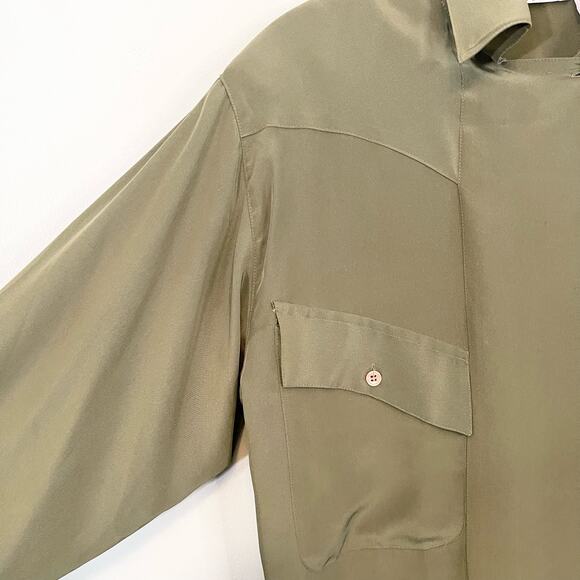 VINTAGE Regina Porter Shirt Womens 4 Green Collared Long Sleeve Concealed Button - Picture 7 of 9